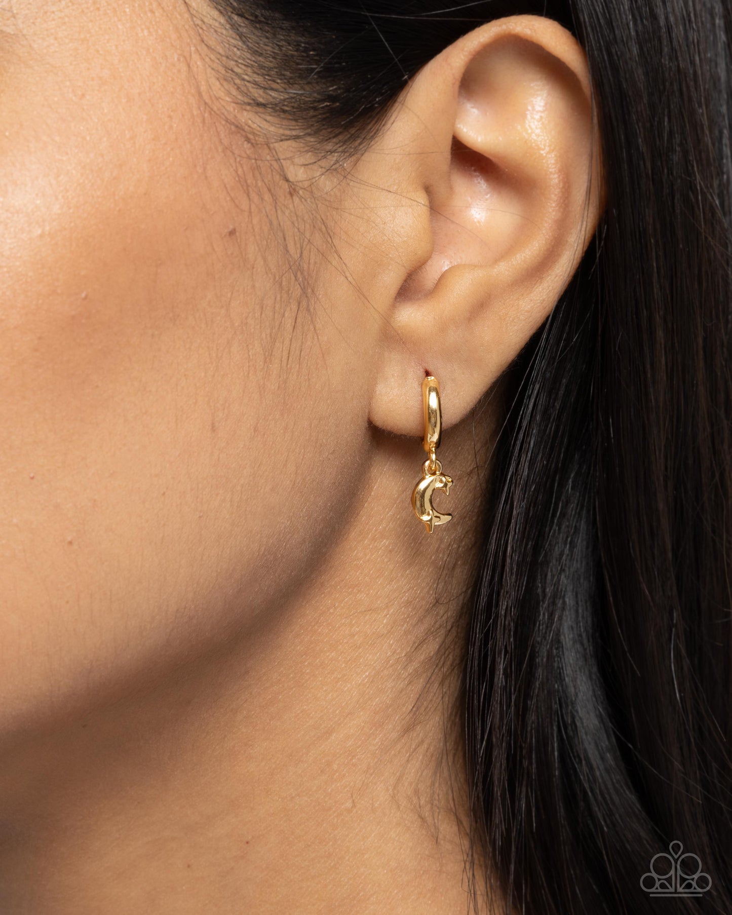 Paparazzi Lunar Language - Gold Crescent Moon & Star Hoop Earring E3230