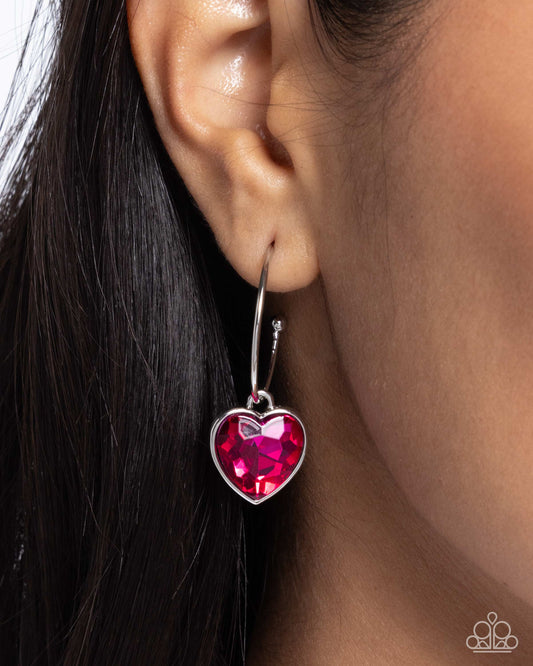 Diamond of the Night - Pink Heart Gem 1 Inch Hoop Earring Paparazzi