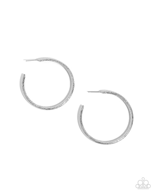 Serious Sass - Silver Hammered 1 3/4 Inch Hoop Earring Paparazzi E2826