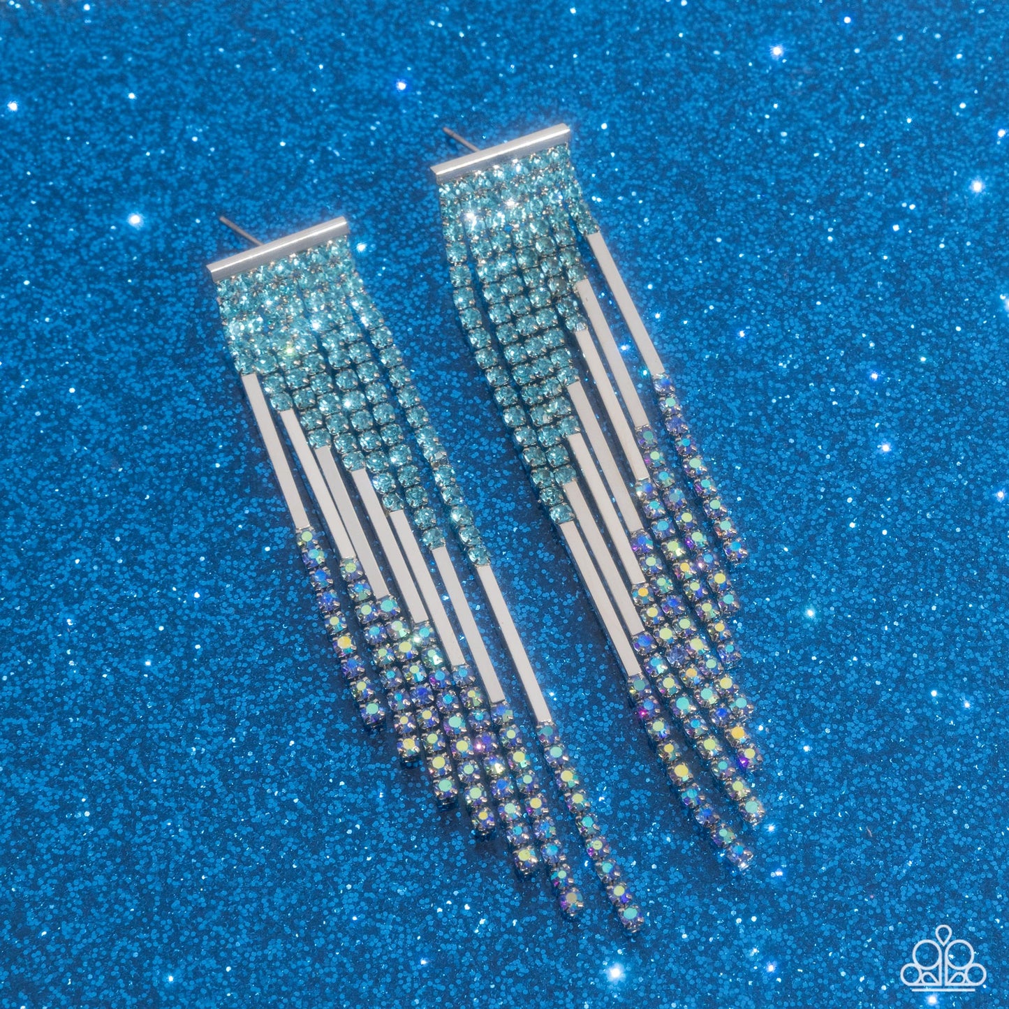 Careless Cascade - Blue - Light Sapphire Rhinestone & Silver Bar Post Earring Paparazzi E2555
