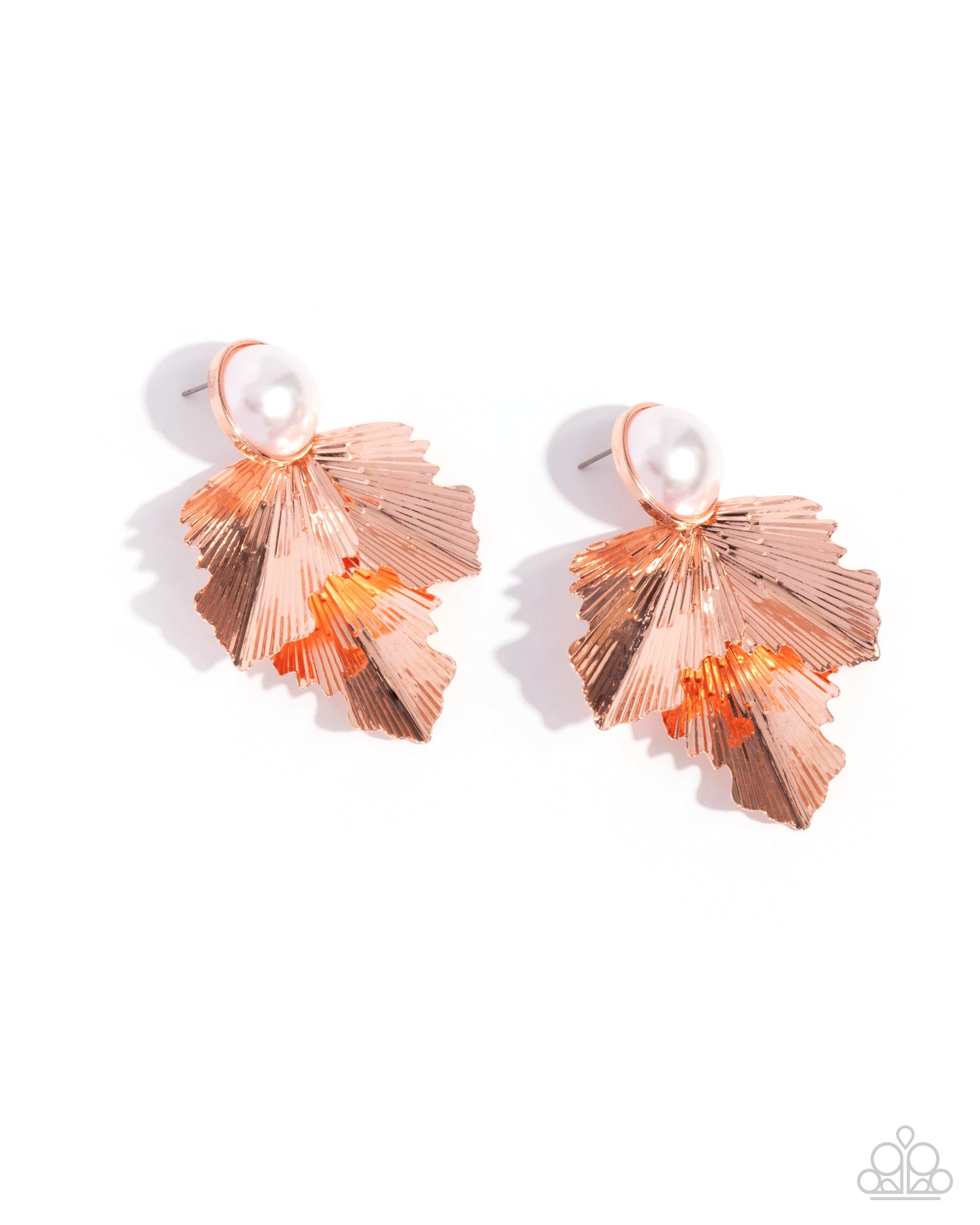 Paparazzi Mermaid Memorate - Copper - Shiny Copper Mermaid-Like Scales & White Pearl Post Earring