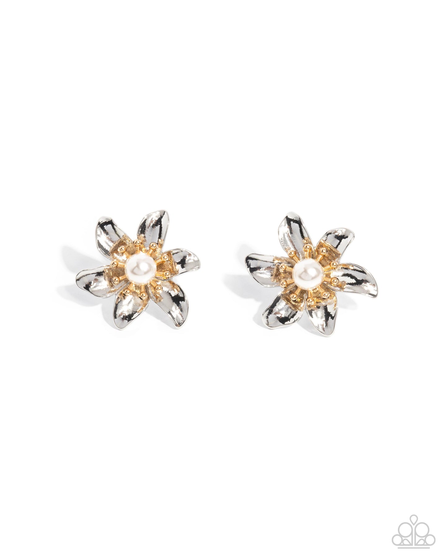 Paparazzi Well Established Whimsy - Multi Silver & Gold Studded Flower Post Earring E1255