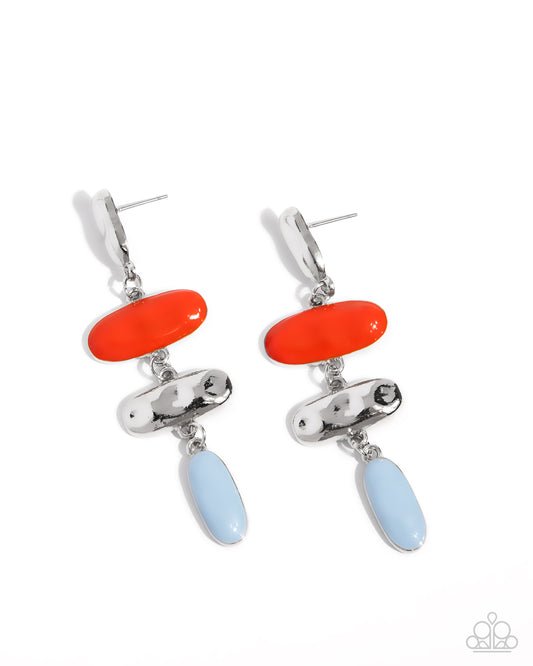 Secretive Shimmer - Orange Red, Silver & Winter Sky Earring Paparazzi E2812