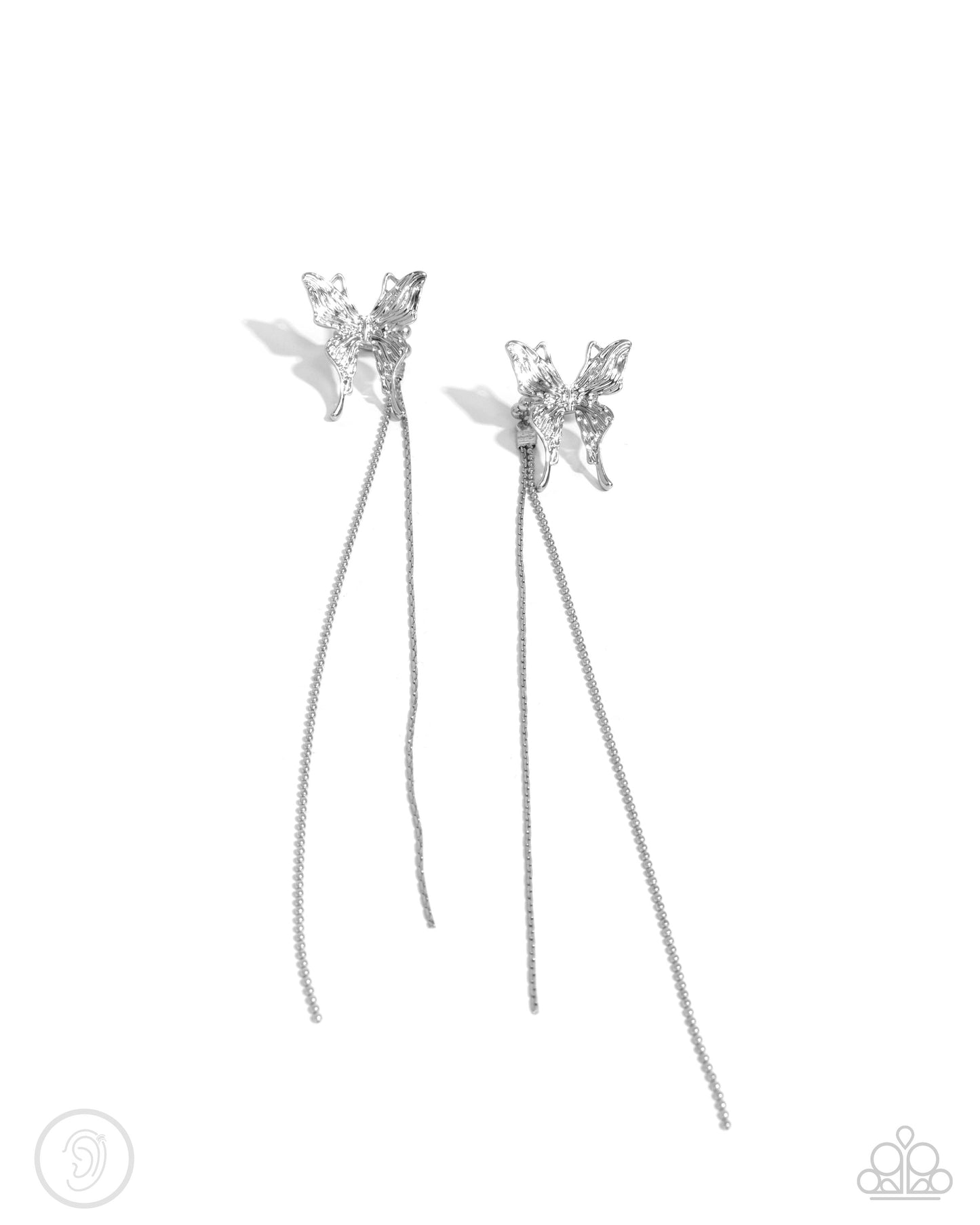 Take Flight - Silver Butterfly Fringe Ear Cuff Earrings Paparazzi