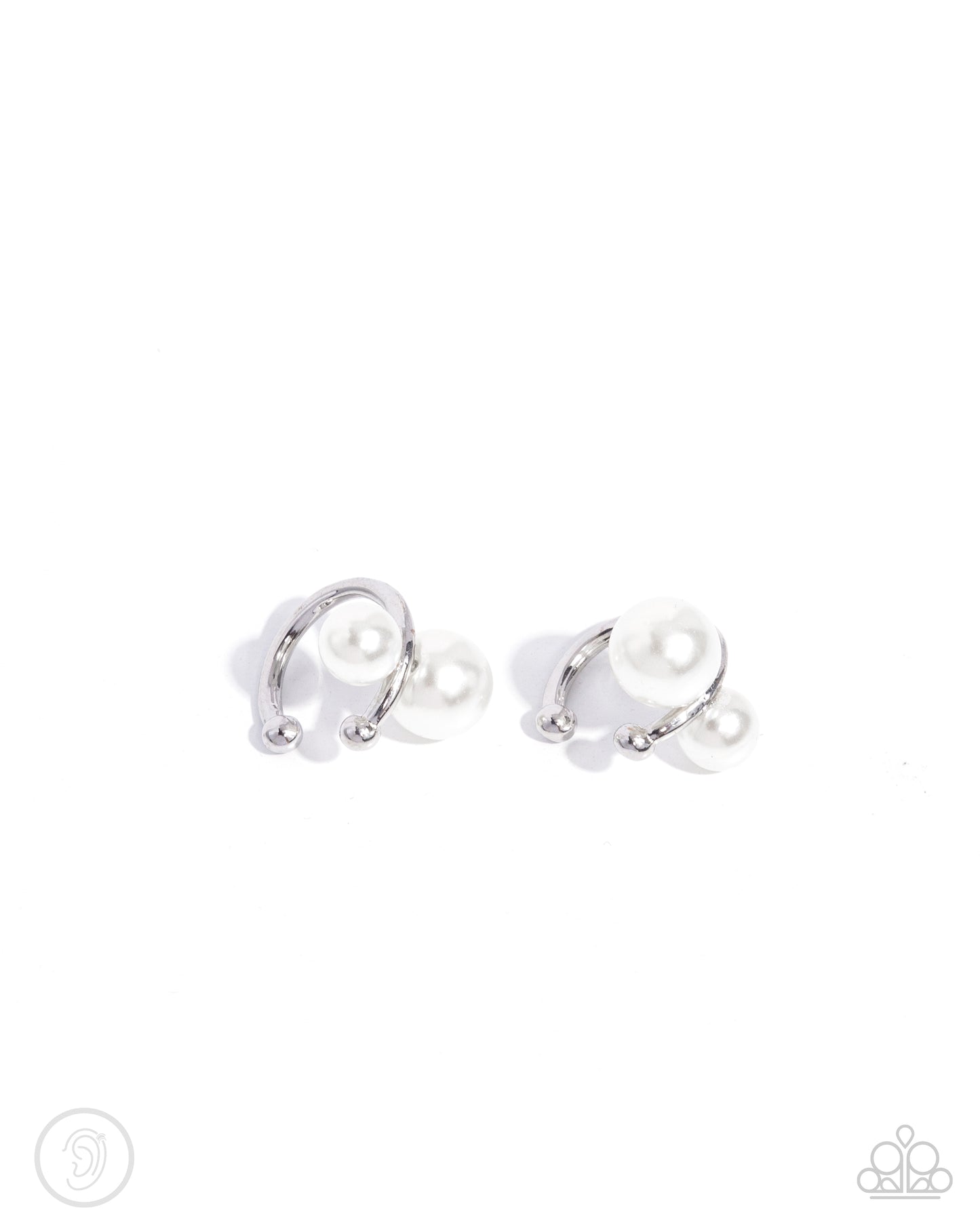 Elegant Emblem - White Pearl Silver Ear Cuff Earring Paparazzi