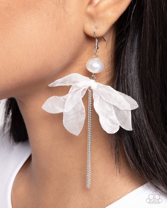 Ballerina Build - White Pearl & Tulle Ballerina Style Earring Paparazzi