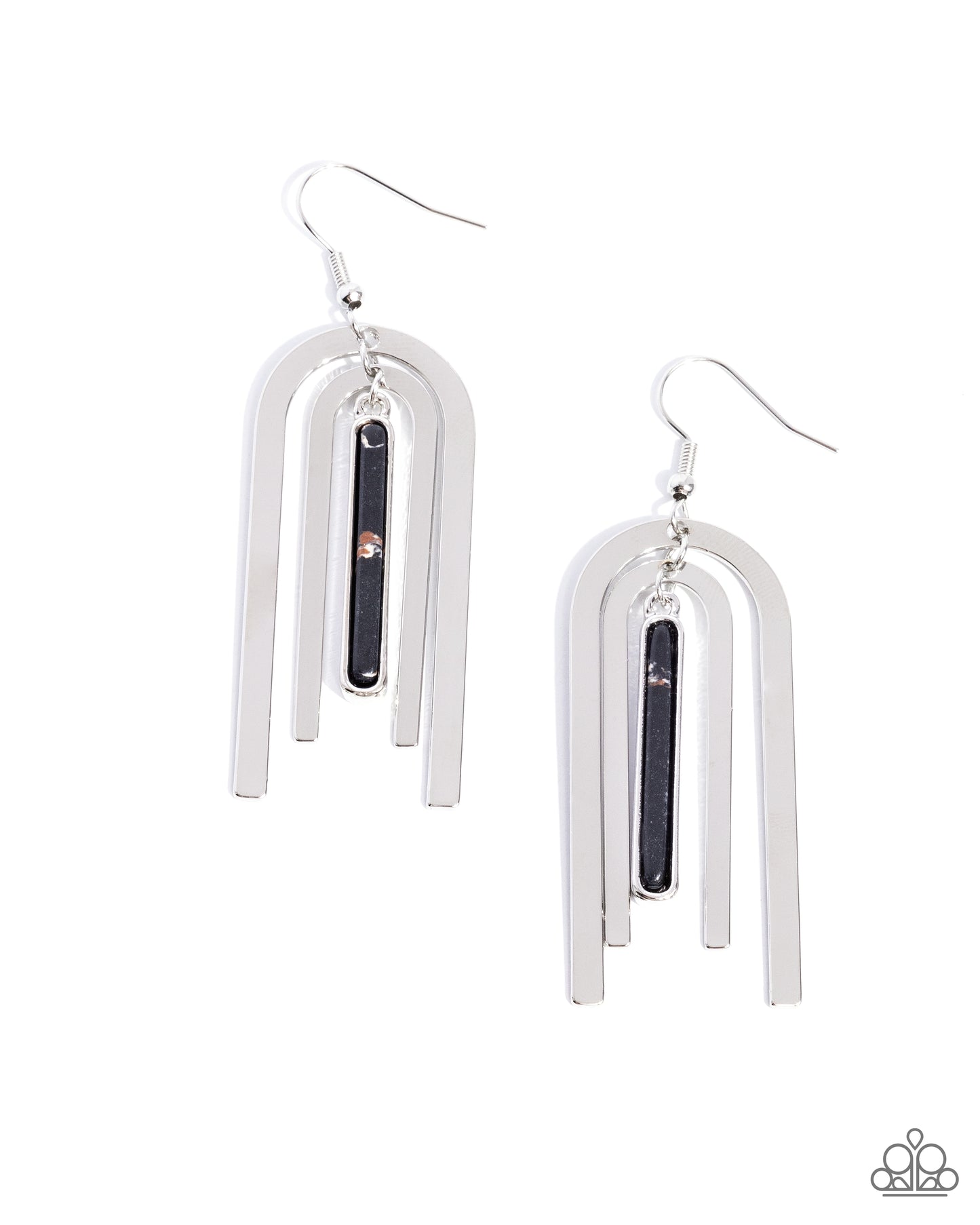 Coarse Conversation - Black Marbled Stone & Silver Bar Santa Fe Style Earring Paparazzi E2165