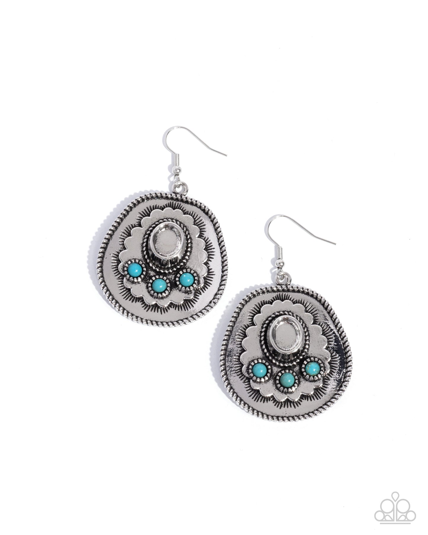 Cowboy Chaperone - Blue Turquoise Cowboy Hat Santa Fe Style Earring Paparazzi E2296