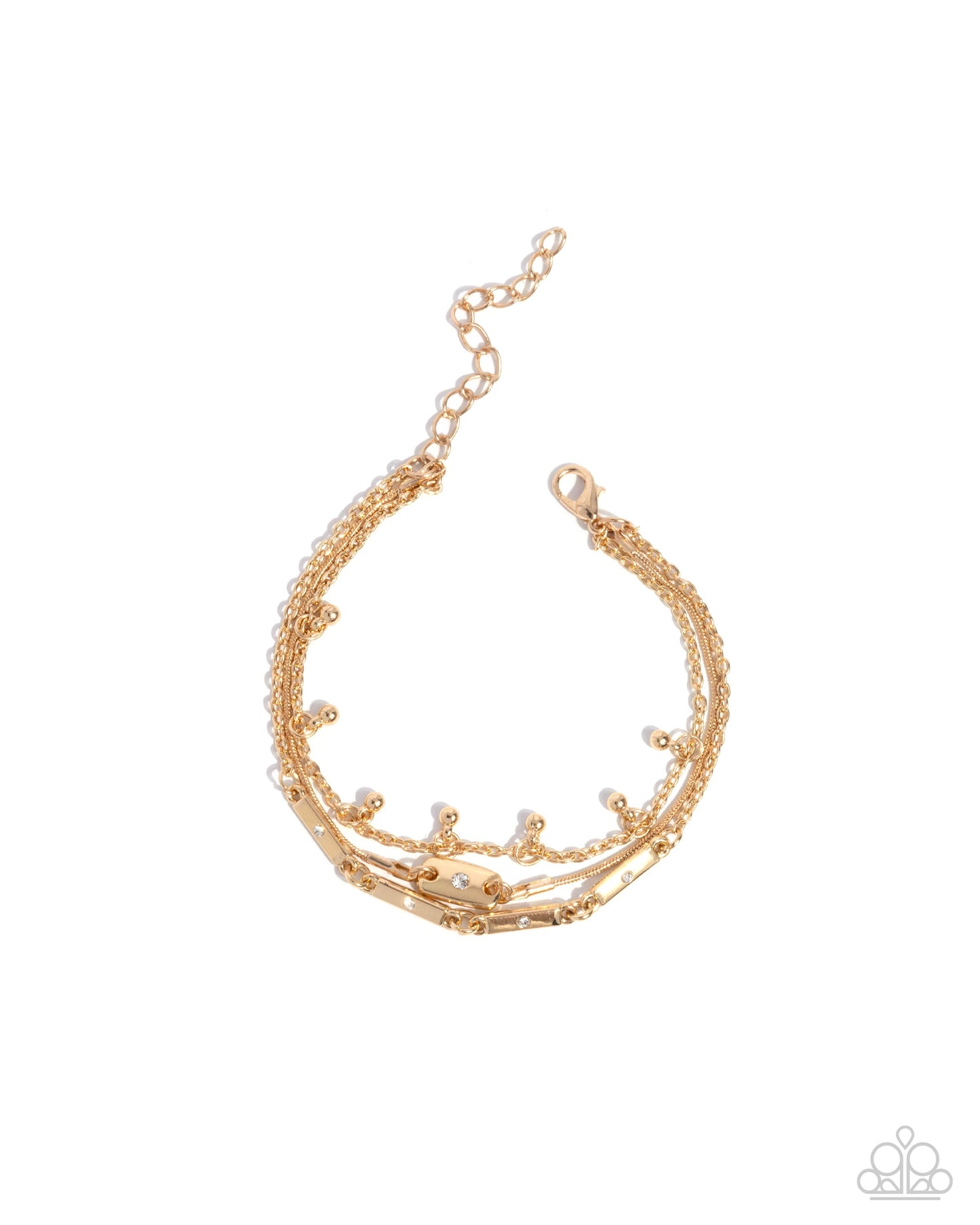 Radiant Recognition - Gold, White Rhinestone, Snake Chain Bracelet Paparazzi B1953