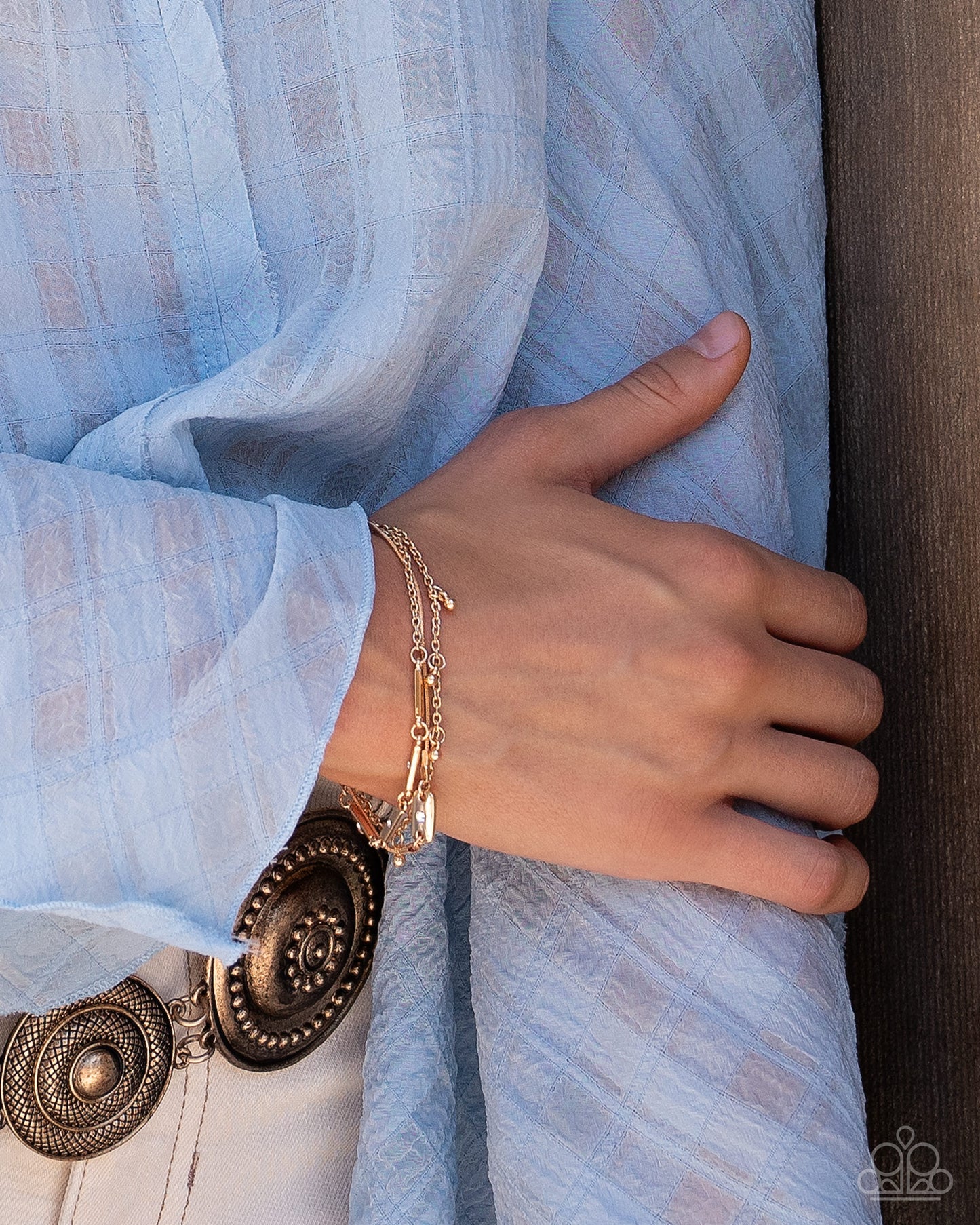 Radiant Recognition - Gold, White Rhinestone, Snake Chain Bracelet Paparazzi B1953