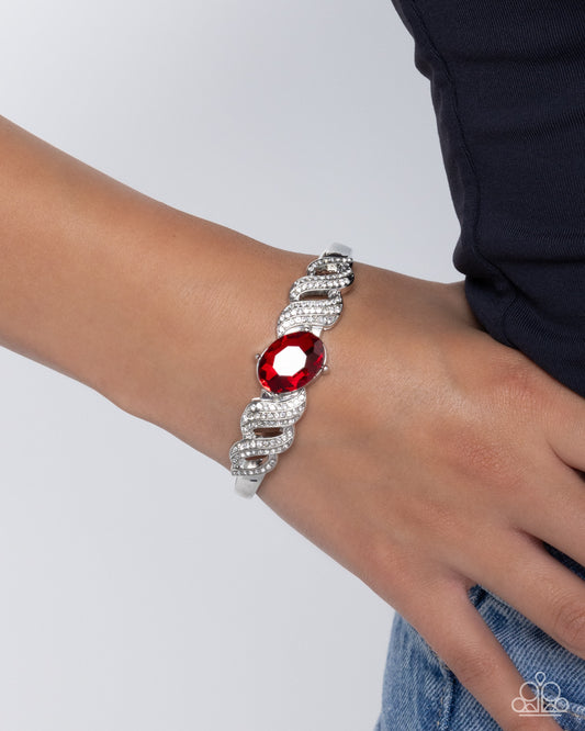 Sentimental Society - Red Gem & White Rhinestone Cuff Bracelet Paparazzi B2065