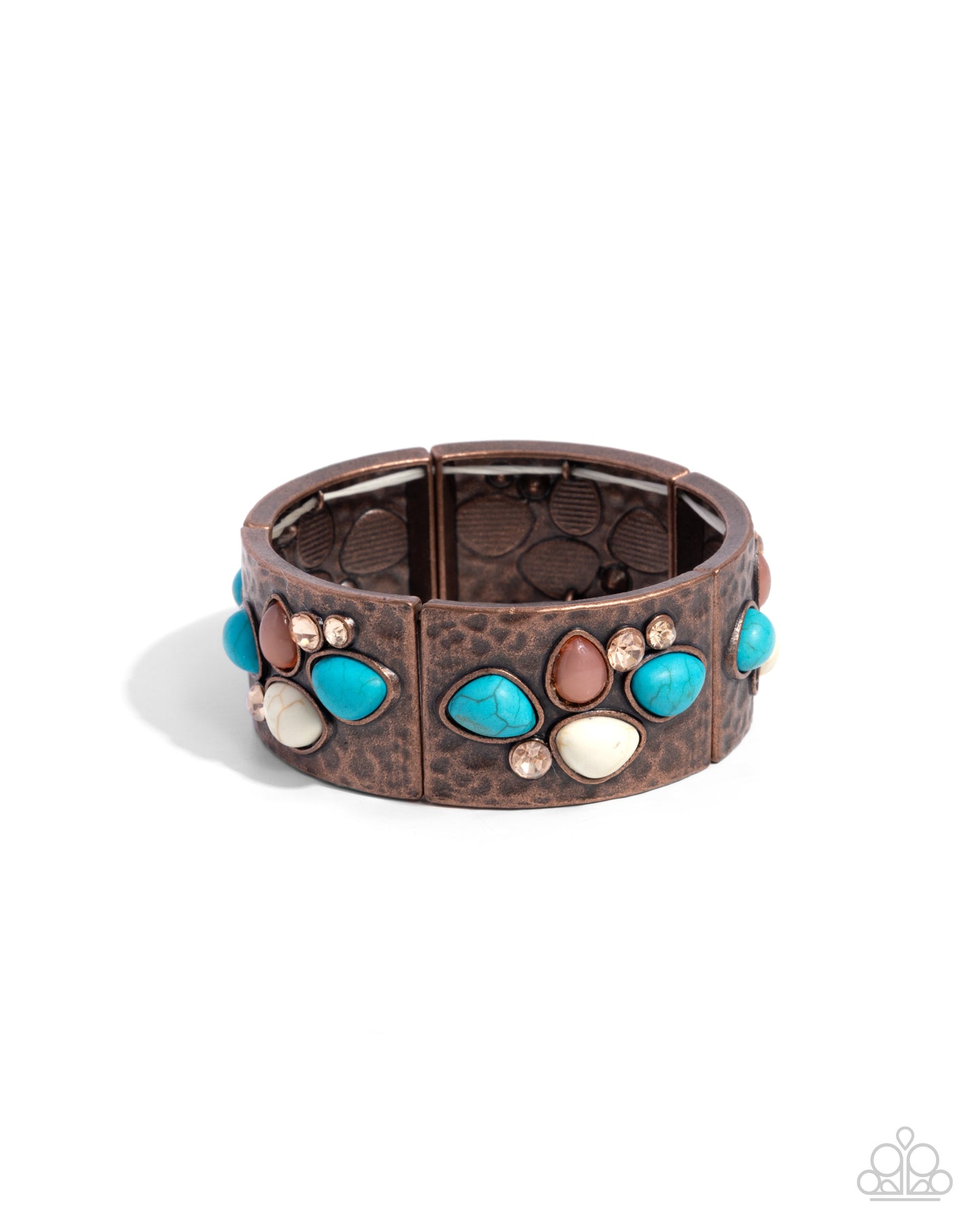 Folksy Fame - Copper, White & Turquoise Stone Santa Fe Style Stretch Bracelet B1779