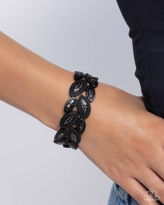 Riding the Clutch - Black Painted & Hematite Rhinestone Stretch Bracelet Paparazzi