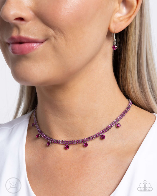 Breathtaking Backdrop - Pink Fuchsia Rhinestone Choker Necklace Paparazzi