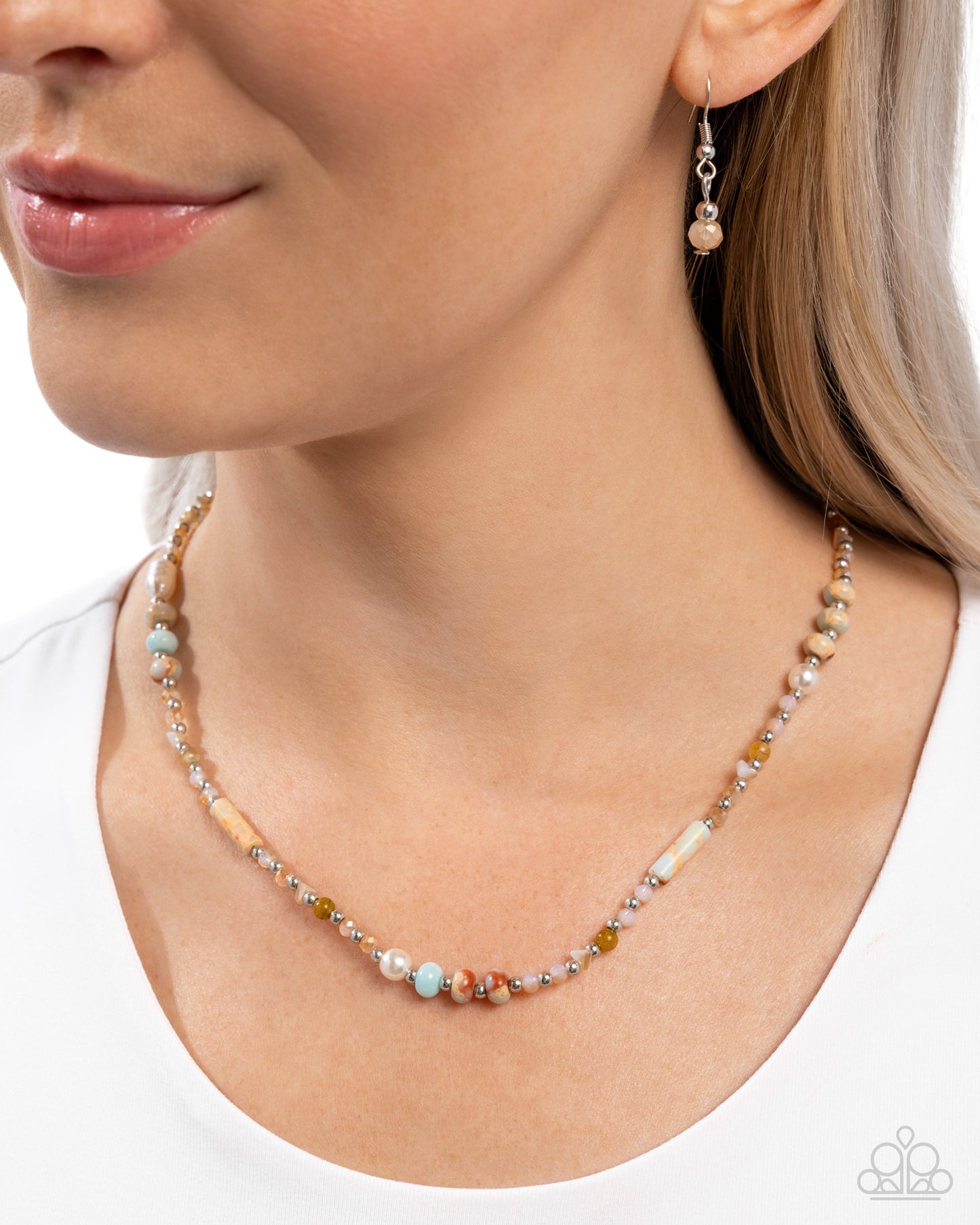 Paparazzi Stony Splendor - Multi White, Silver, Turquoise Stone Bead Necklace N3864