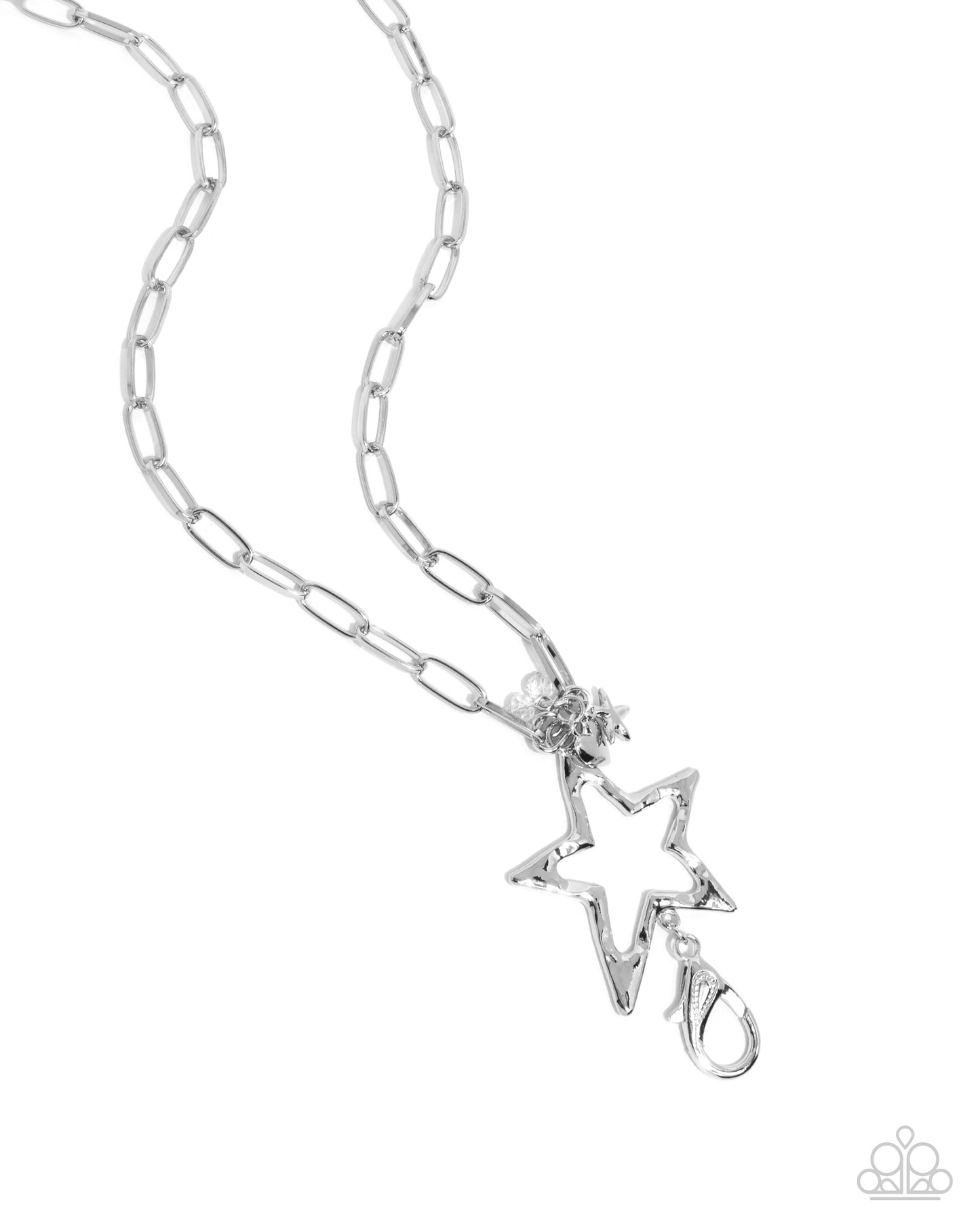 Trendy Tenure - Silver Paperclip Chain & Hammered Star Lanyard Necklace Paparazzi N2467