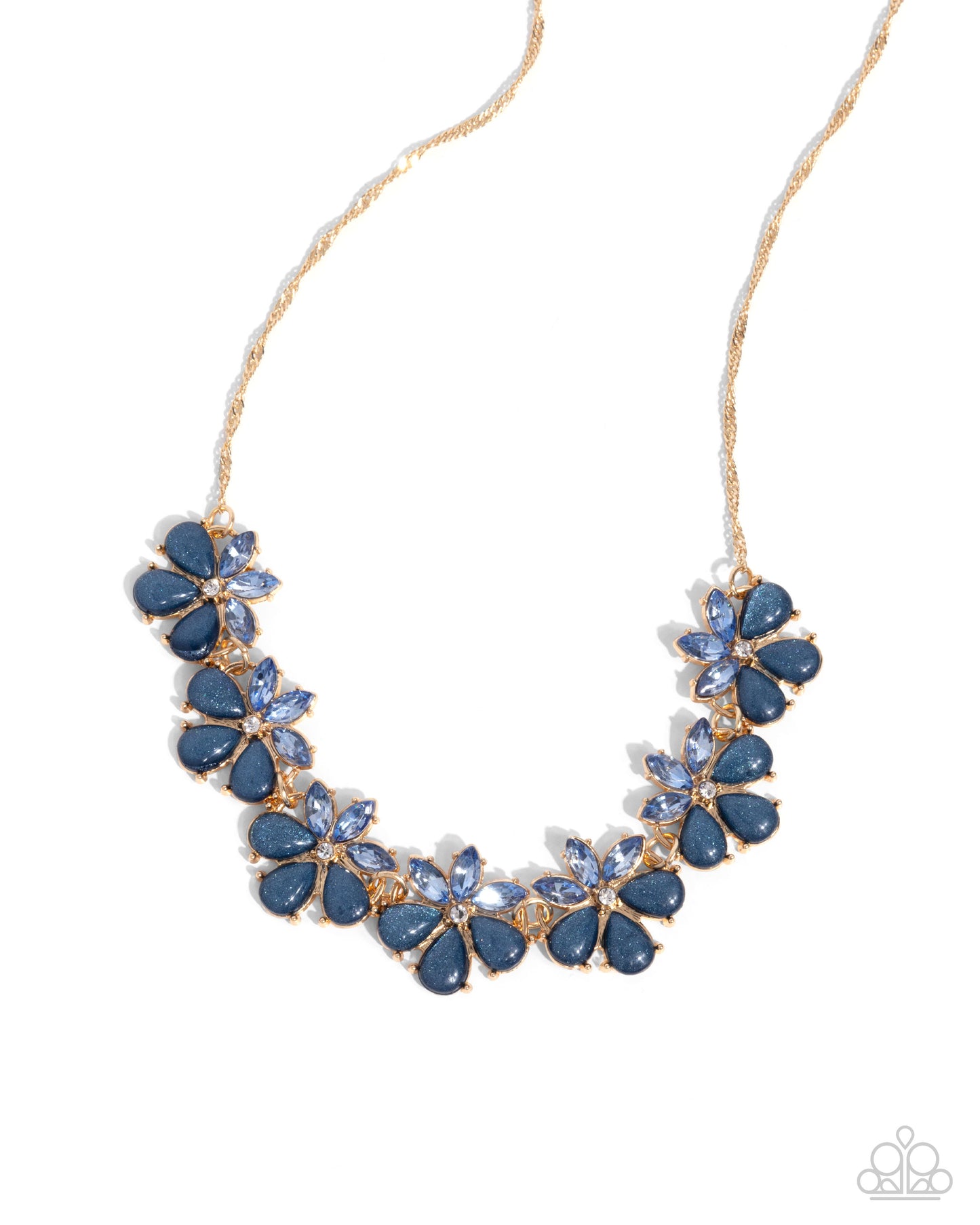 Consistent Chic - Blue Sapphire Gem Flower Gold Singapore Chain Necklace Paparazzi N3070