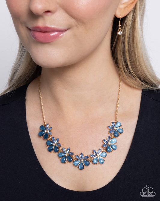 Consistent Chic - Blue Sapphire Gem Flower Gold Singapore Chain Necklace Paparazzi N3070