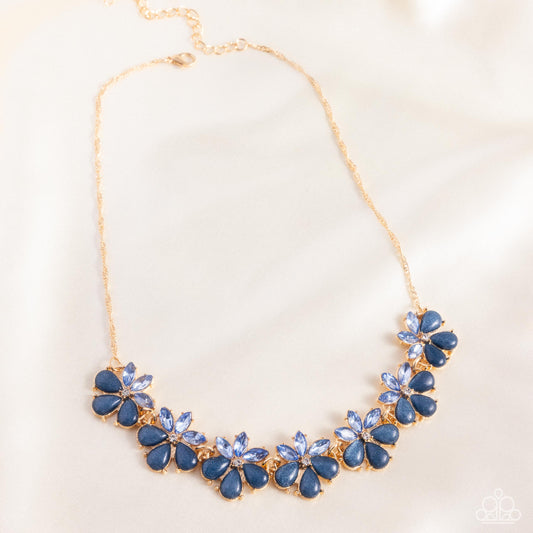 Consistent Chic - Blue Sapphire Gem Flower Gold Singapore Chain Necklace Paparazzi N3070
