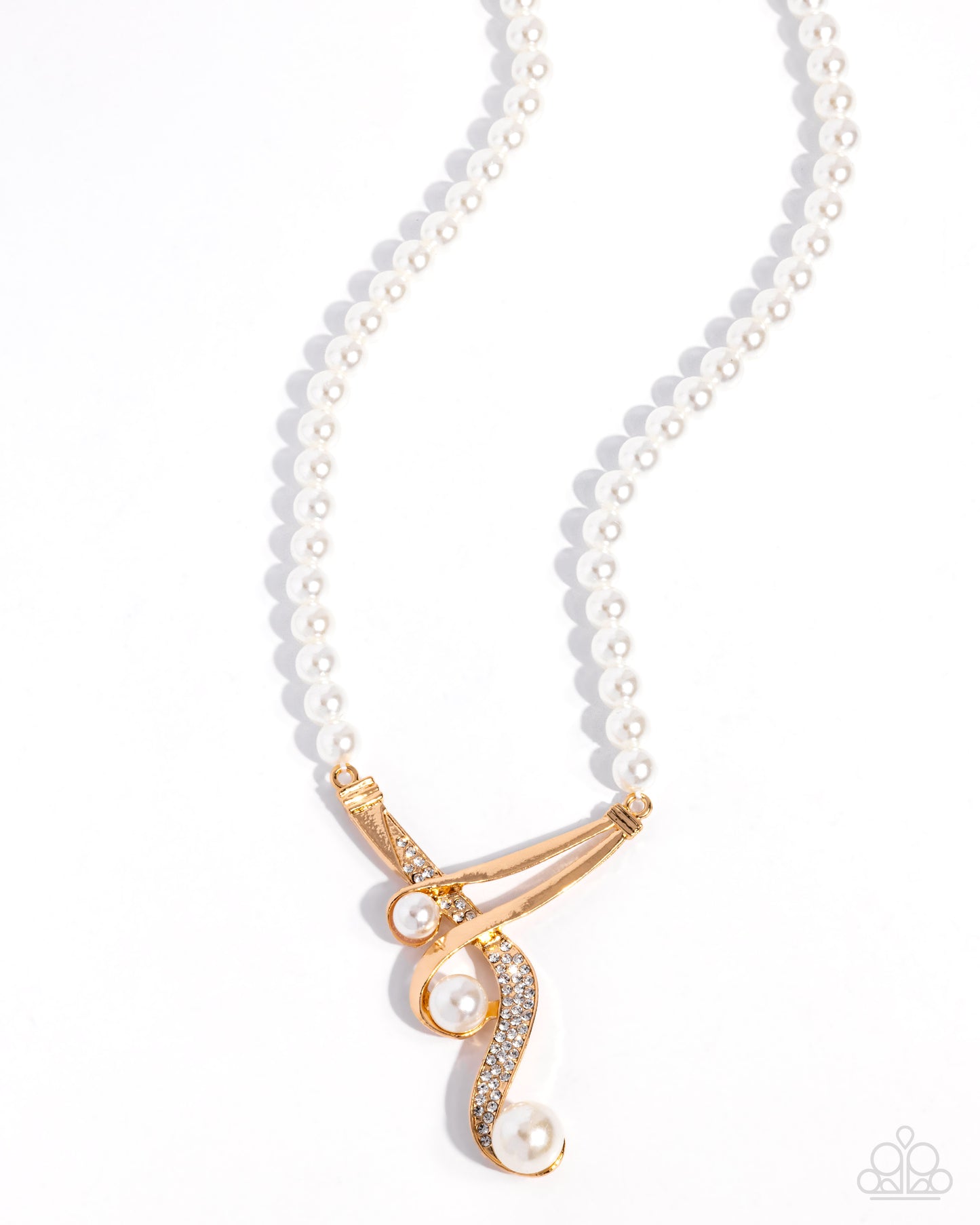 Paparazzi Elegant Entourage - Gold, White Pearl & Rhinestone Necklace N3990