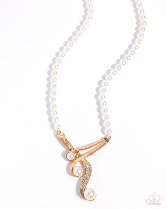 Paparazzi Elegant Entourage - Gold, White Pearl & Rhinestone Necklace N3990