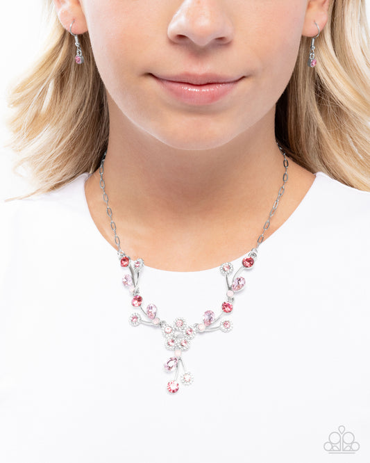 Blossom Queen - Pink & White Rhinestone Necklace Paparazzi N3076