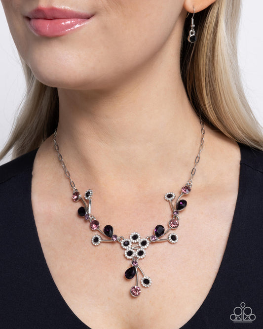 Blossom Queen - Purple, Light Rose, Opalescent Rose, White Rhinestone Flower Necklace Paparazzi N2876