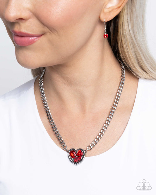Tasteful Triad - Red Gem Silver Heart Pendant Necklace Paparazzi N3396
