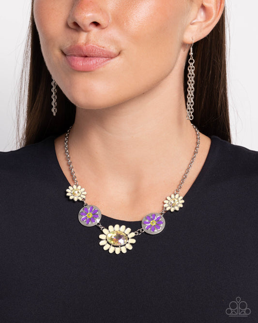 Floral Facade - Yellow Primrose & Purple Flower Necklace Paparazzi