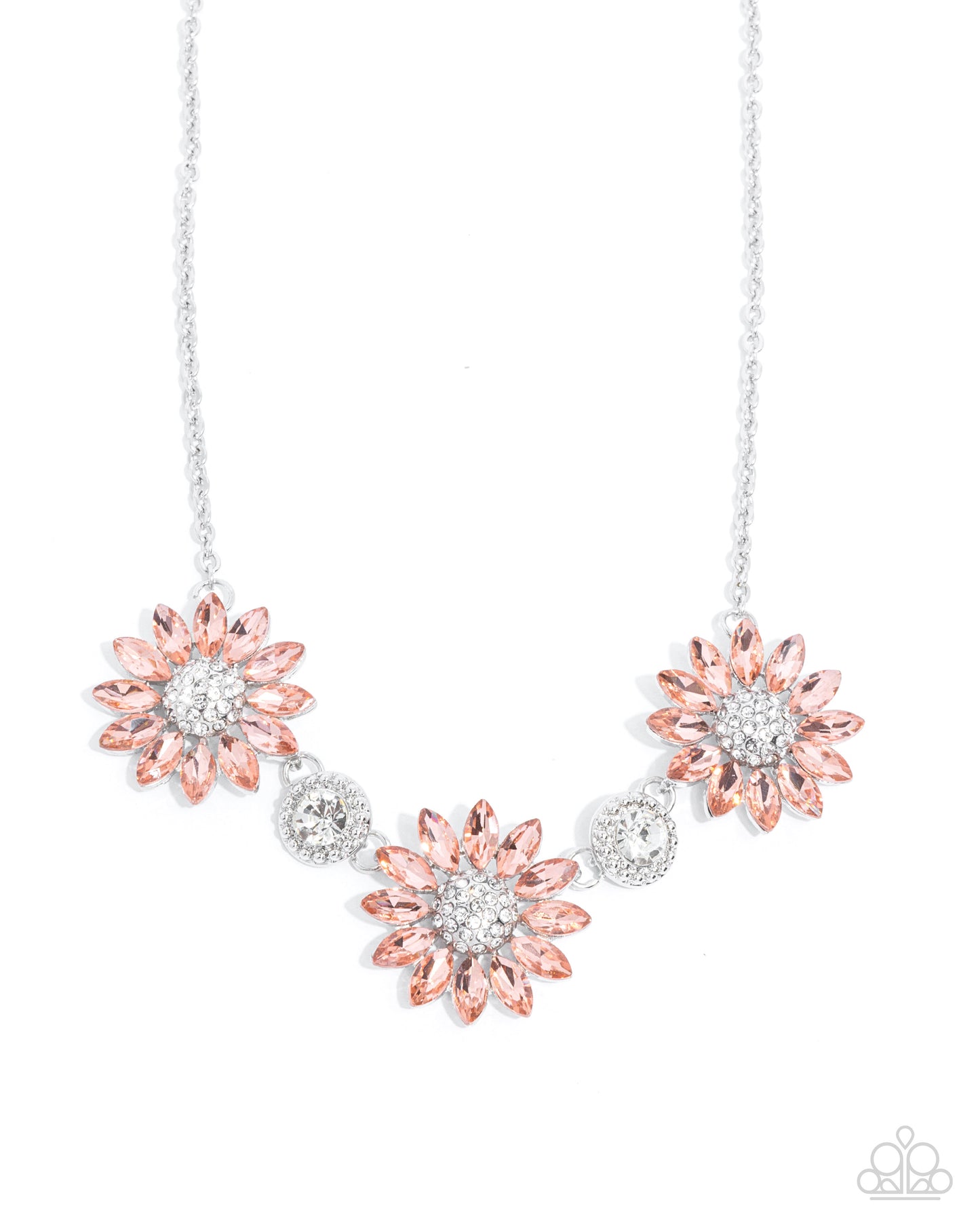 Vulnerable Vacation - Orange Gem & White Rhinestone Flower Necklace Paparazzi N3127