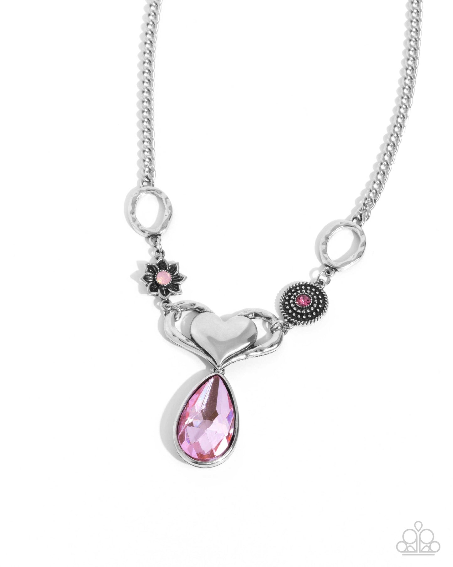Paparazzi Favorite Fashion - Pink, Rose Opalescent Rhinestone Silver Heart Necklace