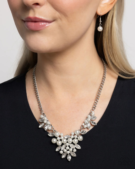 Fresh Facets - White Pearl & Gem Silver Necklace Paparazzi N3658