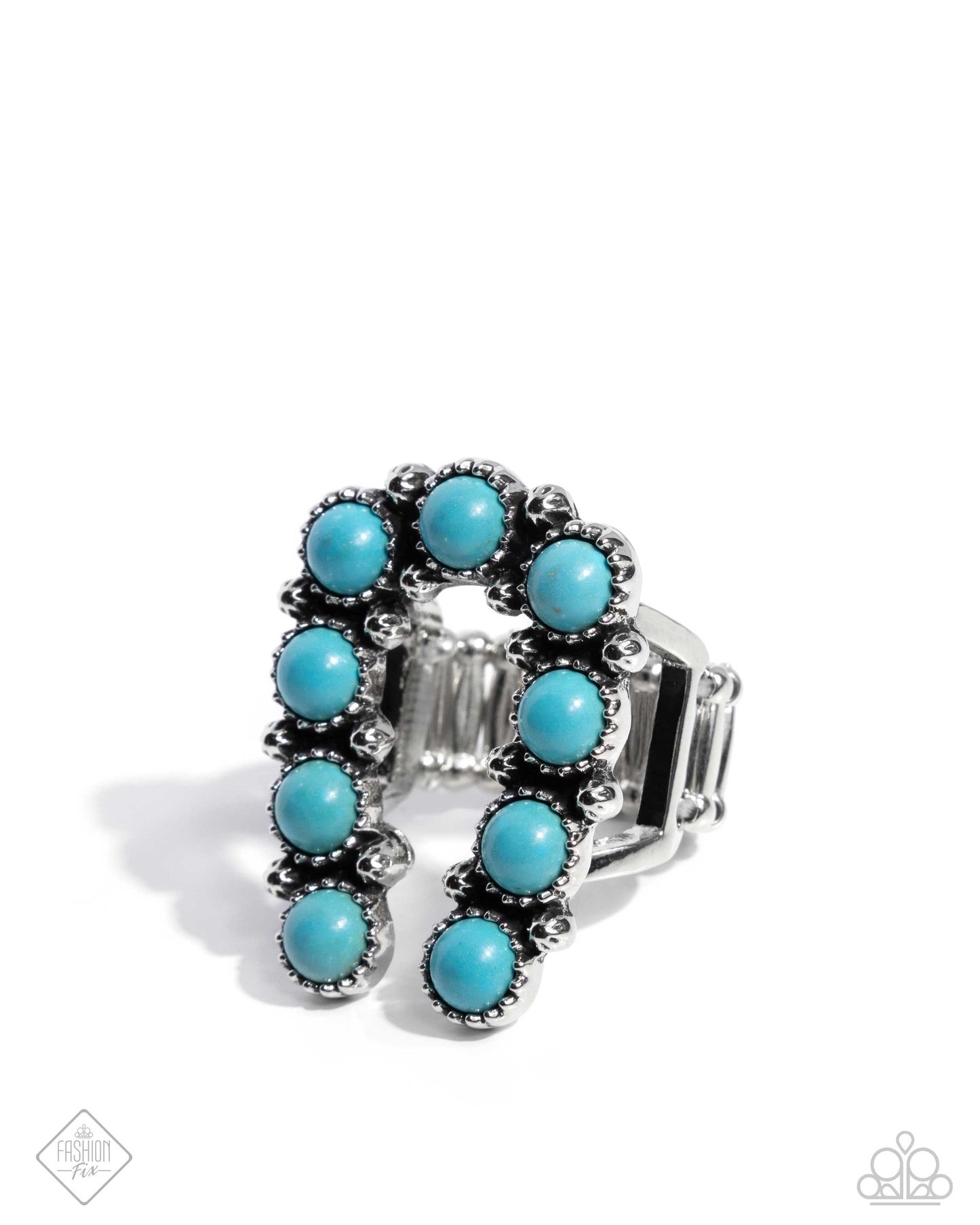 Wild West Whisper - Blue Turquoise Stone Horseshoe Style Ring Simply Santa Fe Fashion Fix September 2024 Paparazzi R0792