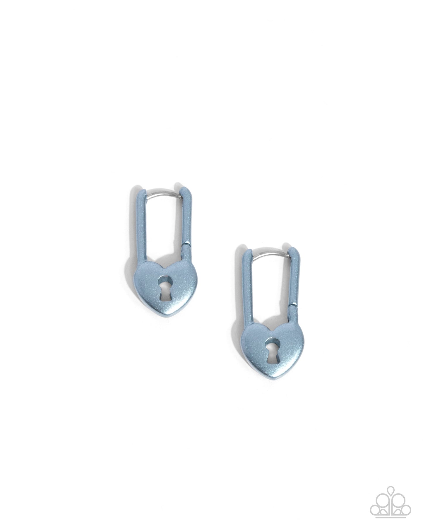 Pampered Padlock - Blue Metallic Hue Heart Padlock Hinge Earring Paparazzi E2136