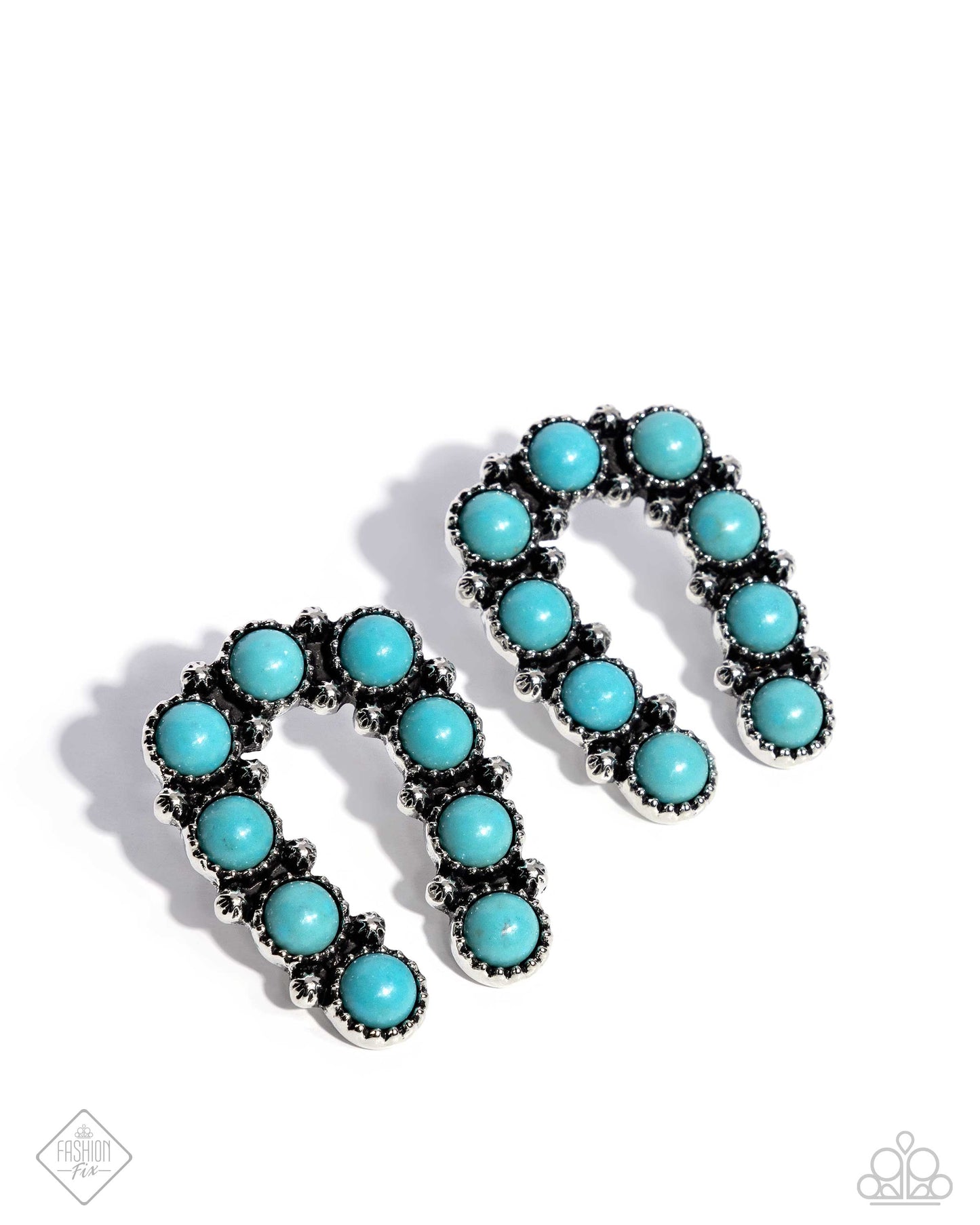 Wild West Wonder - Blue Turquoise Horseshoe Style Earring Simply Santa Fe Fashion Fix September 2024 Paparazzi E2143