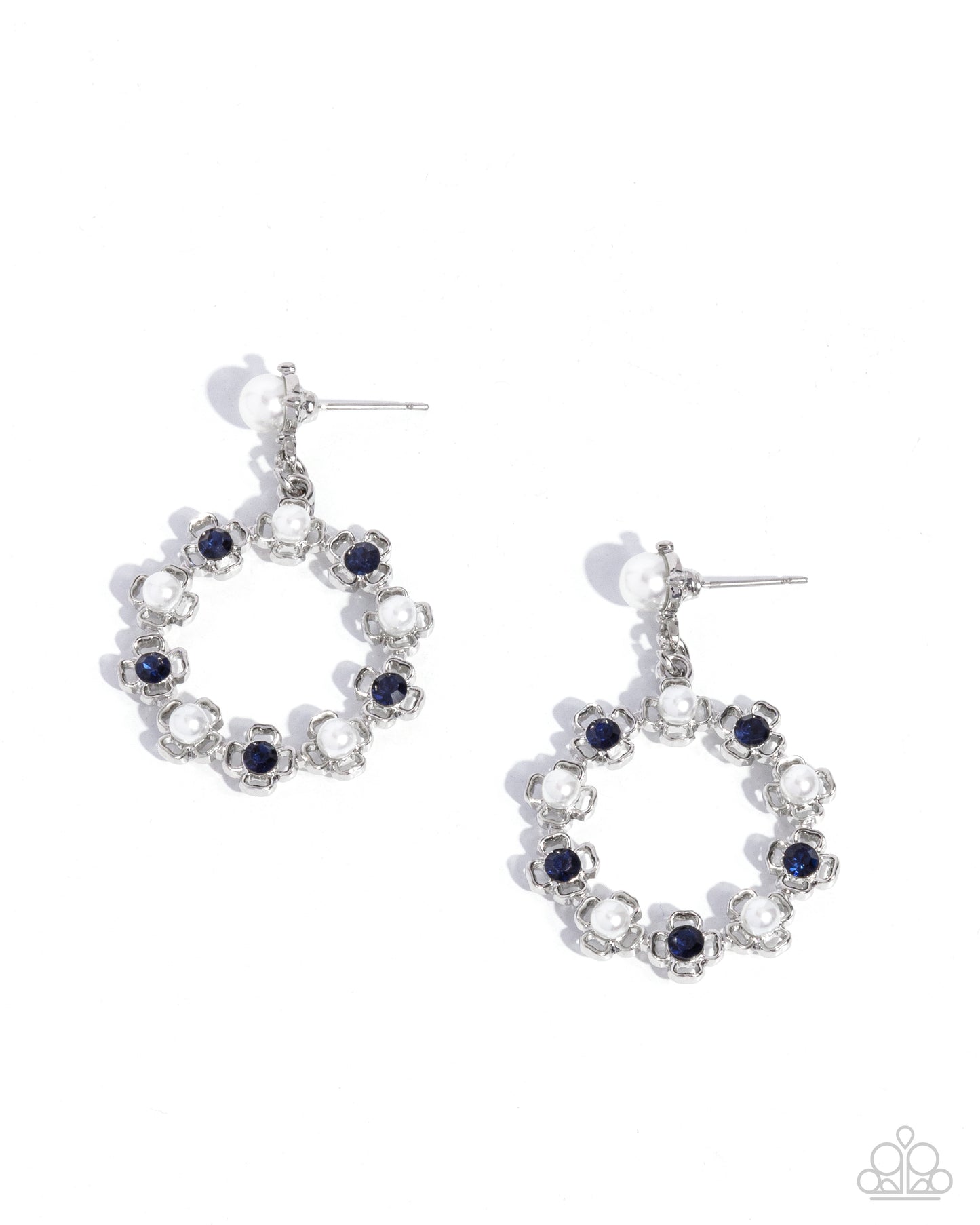 Paparazzi Unforgettably Uptown - Blue Montana Rhinestone & White Pearl Post Earring E2148