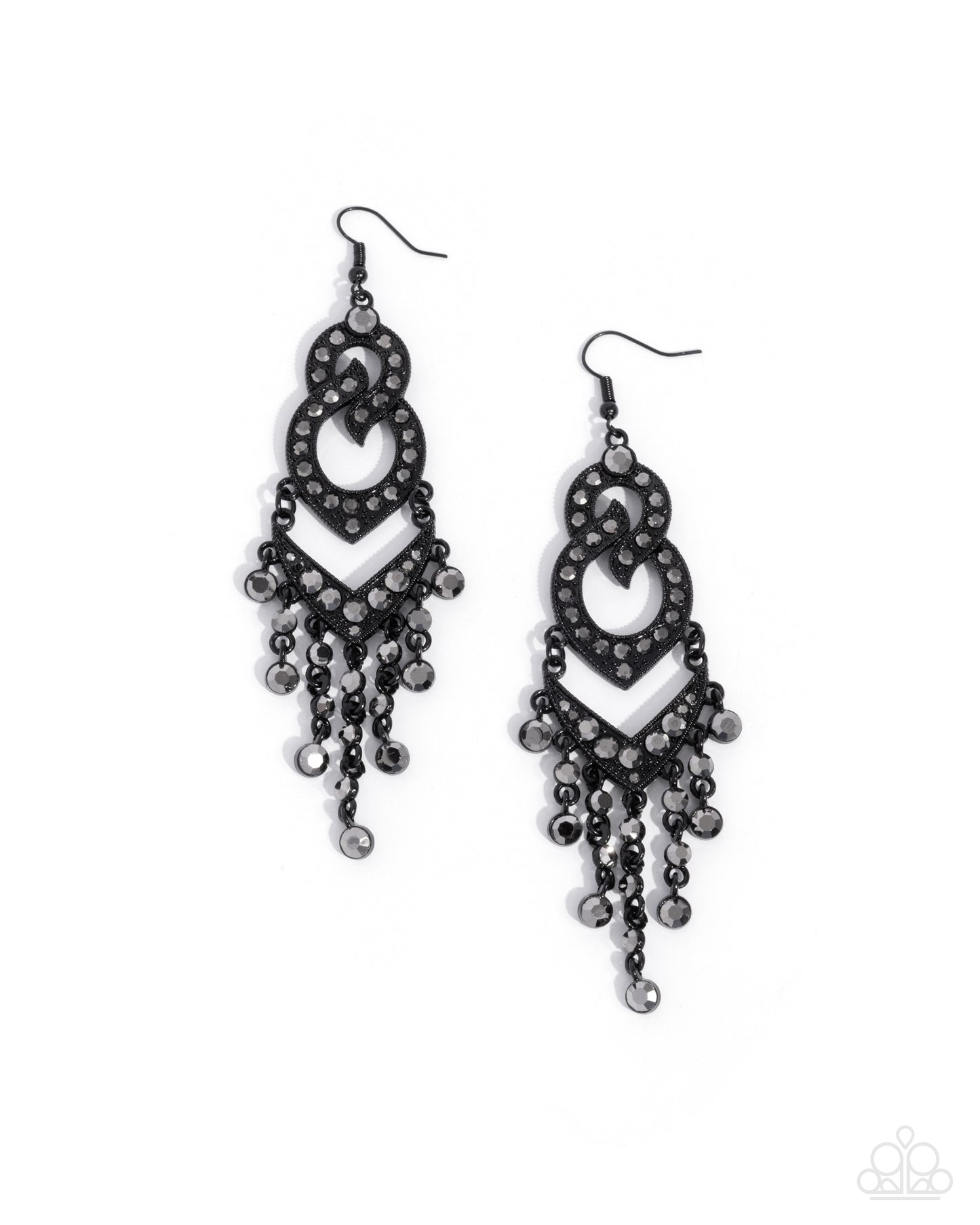 Pristine Precipitation - Black Painted Frame & Hematite Gem Fringe Earring Paparazzi