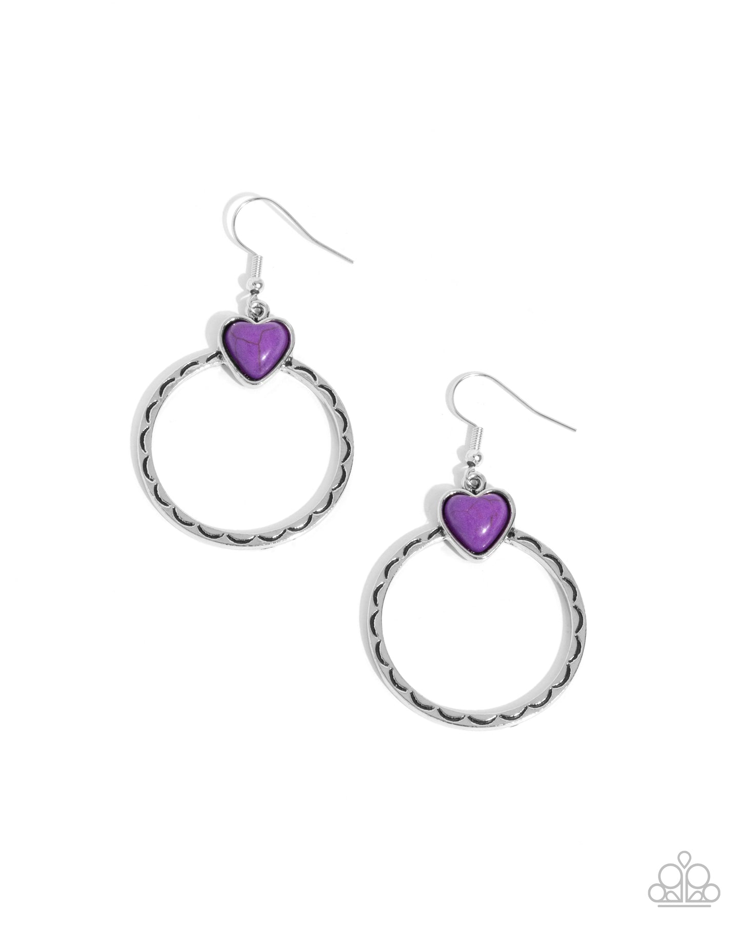 Heart Holiday - Purple Stone Heart Silver Santa Fe Style Earring Paparazzi E2207