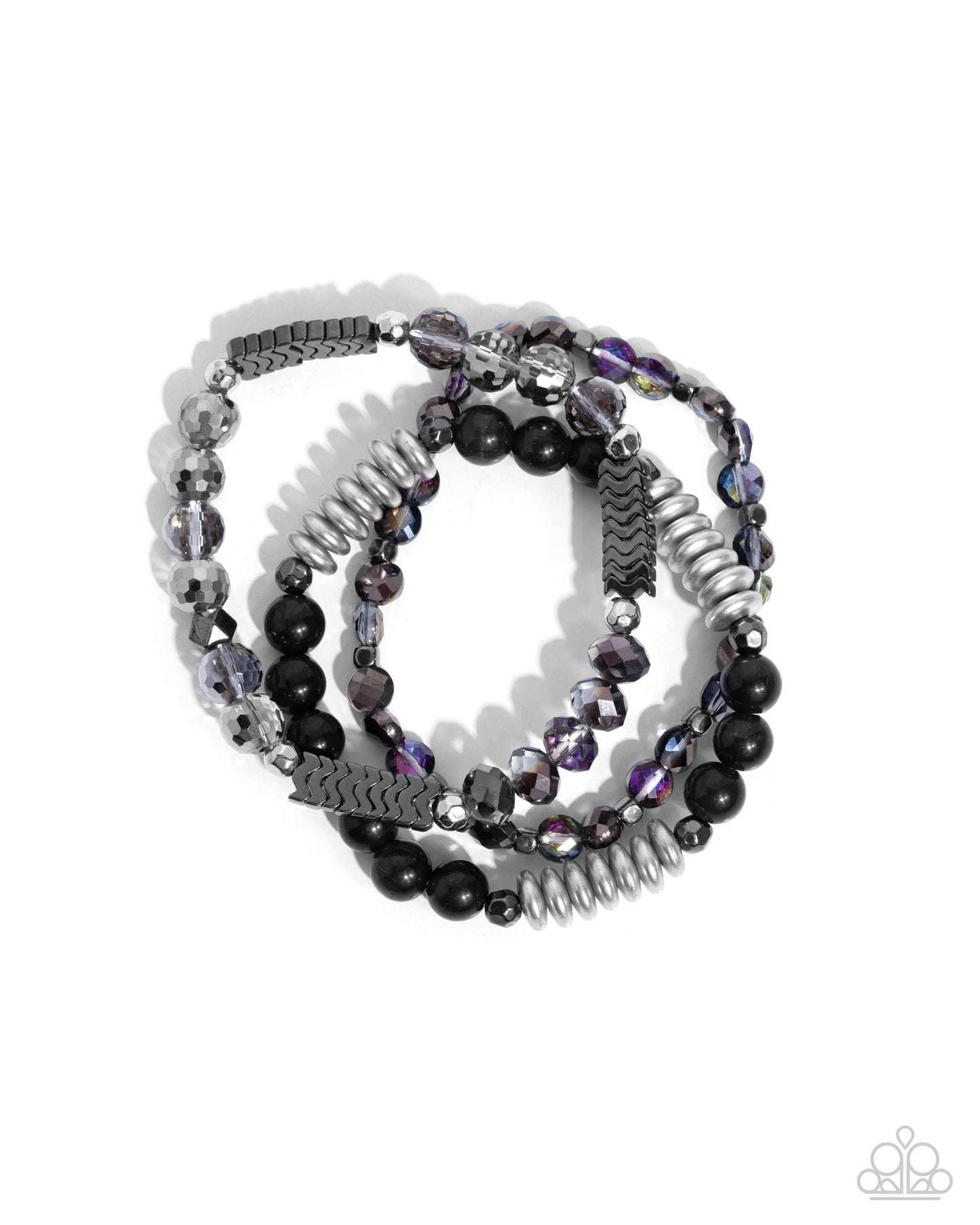 Attention Seeker - Black Oil Spill, Smoky, Gunmetal, Gray Bead Stretch Bracelet Set of 3 Paparazzi B1774