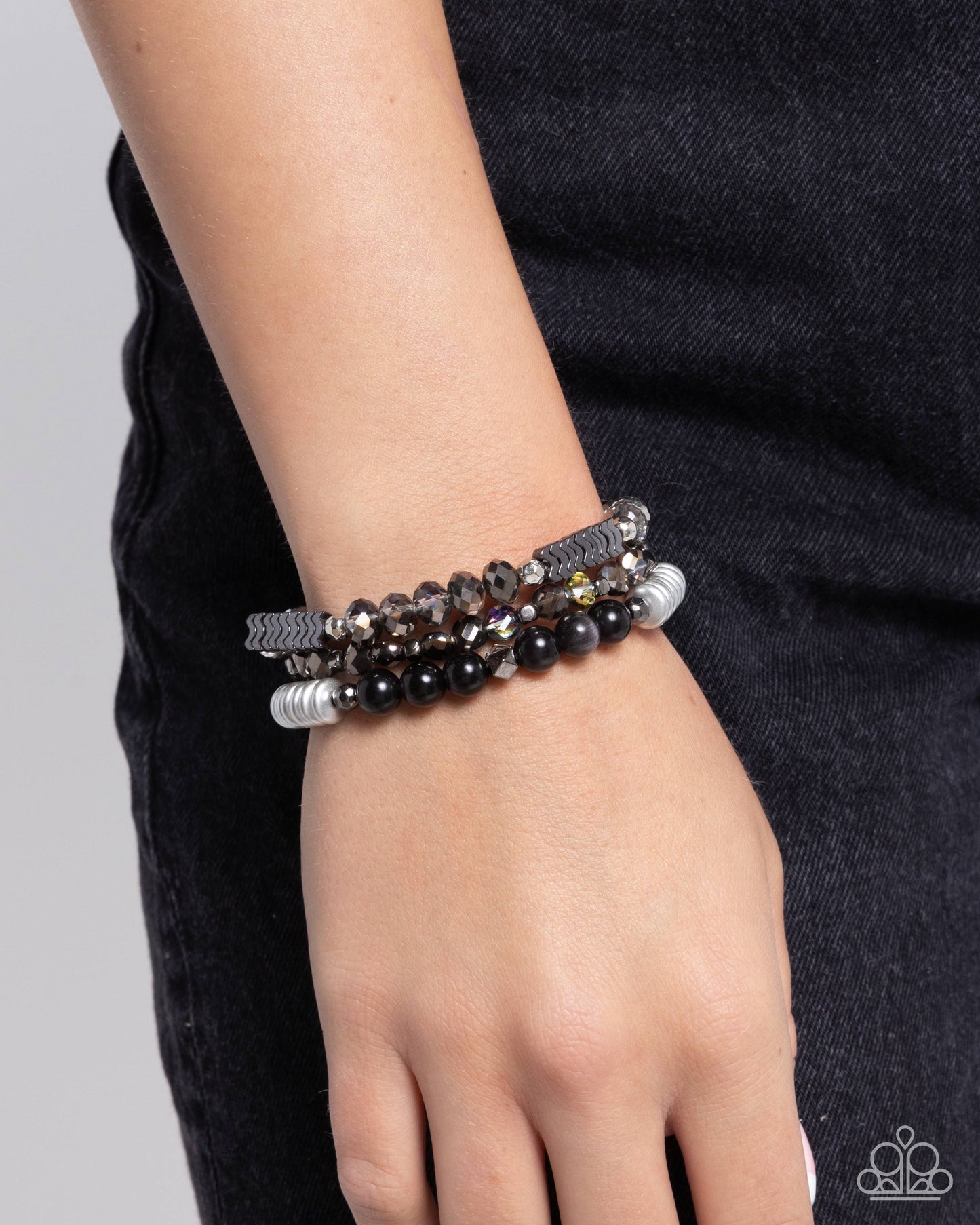 Attention Seeker - Black Oil Spill, Smoky, Gunmetal, Gray Bead Stretch Bracelet Set of 3 Paparazzi B1774