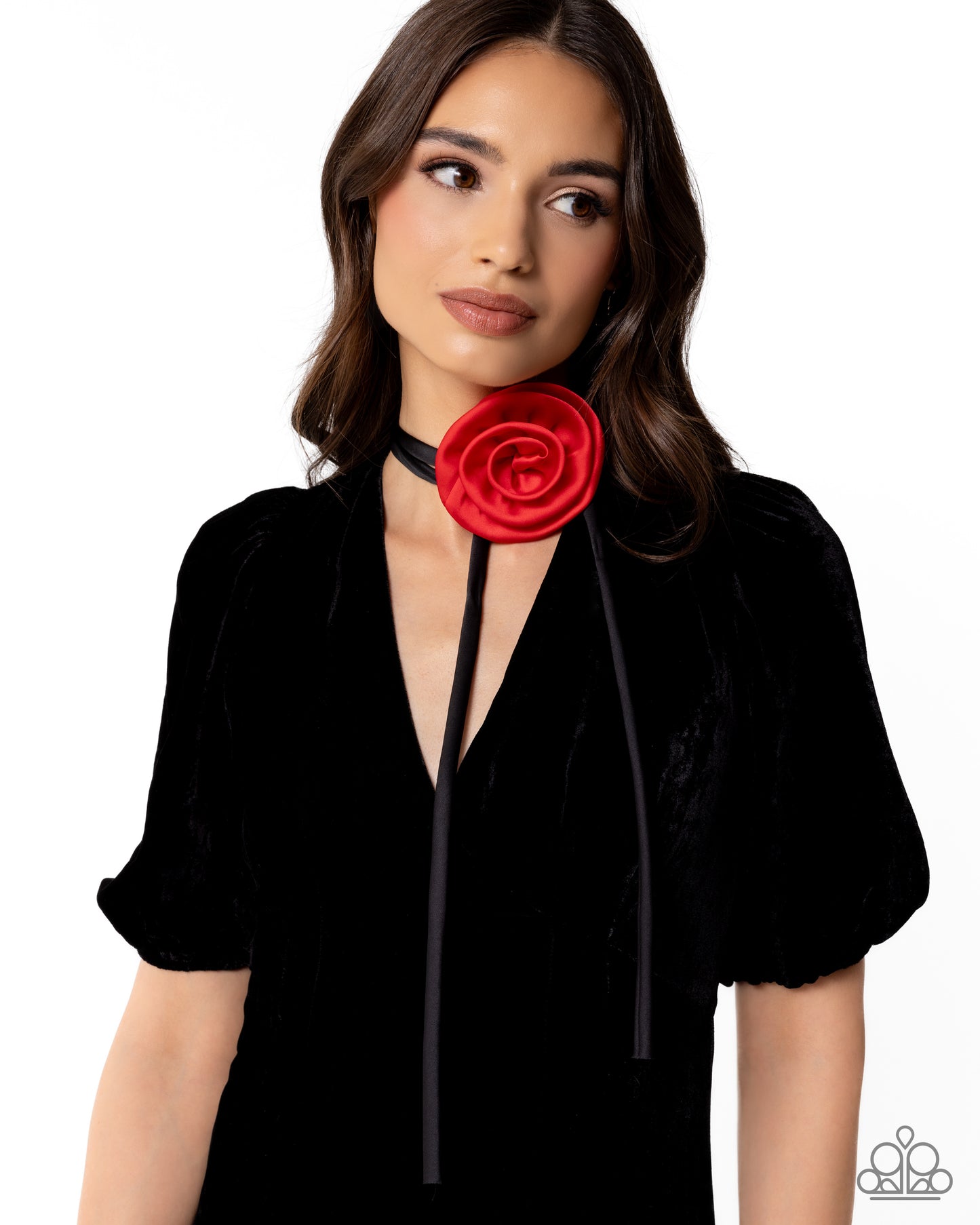 Rosette Reality - Red Oversized Silk Rosette Floral Ribbon Necklace Paparazzi N2946