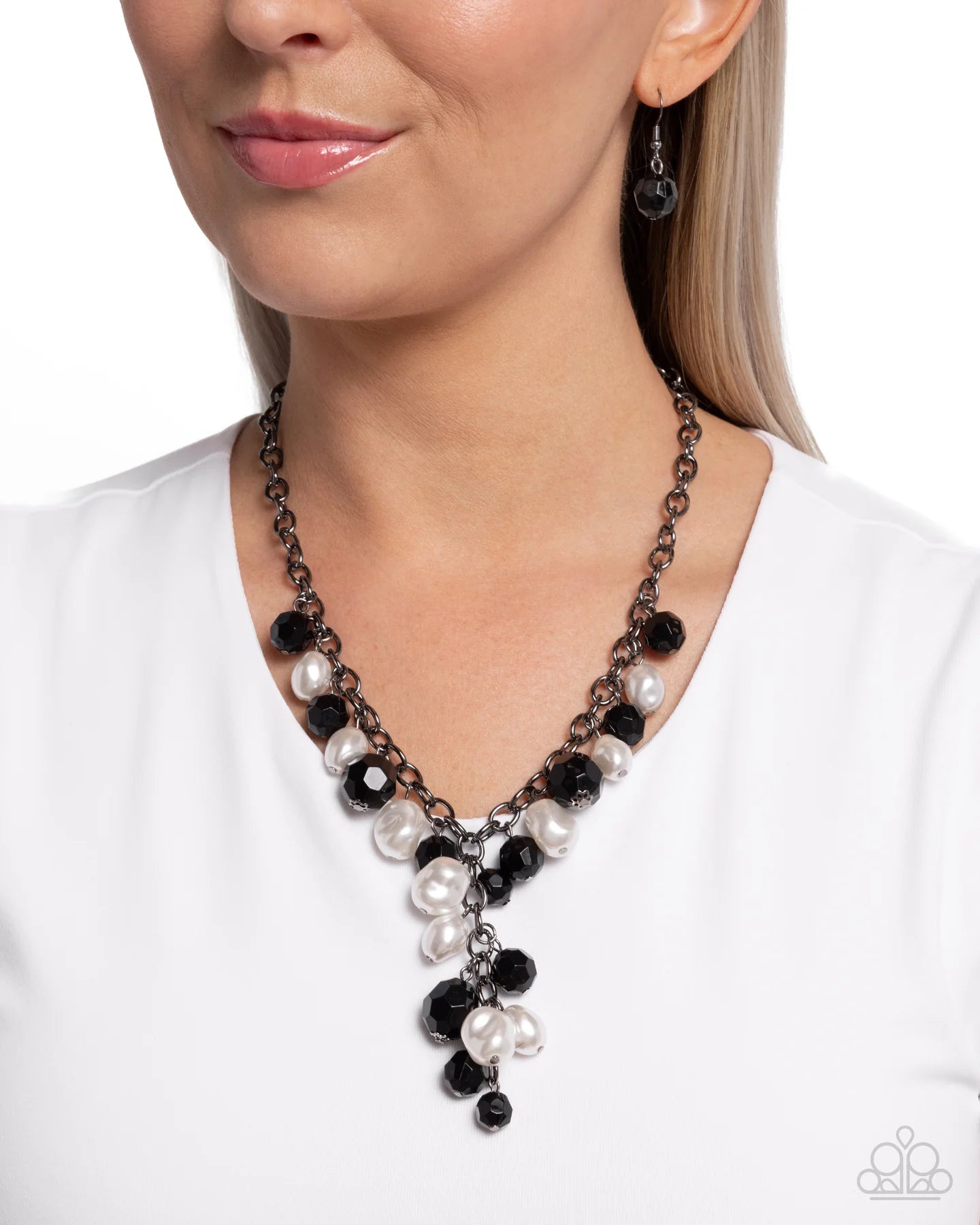 Beehive Barrage - Black Bead & White Pearl Gunmetal Short Necklace - Paparazzi N2860