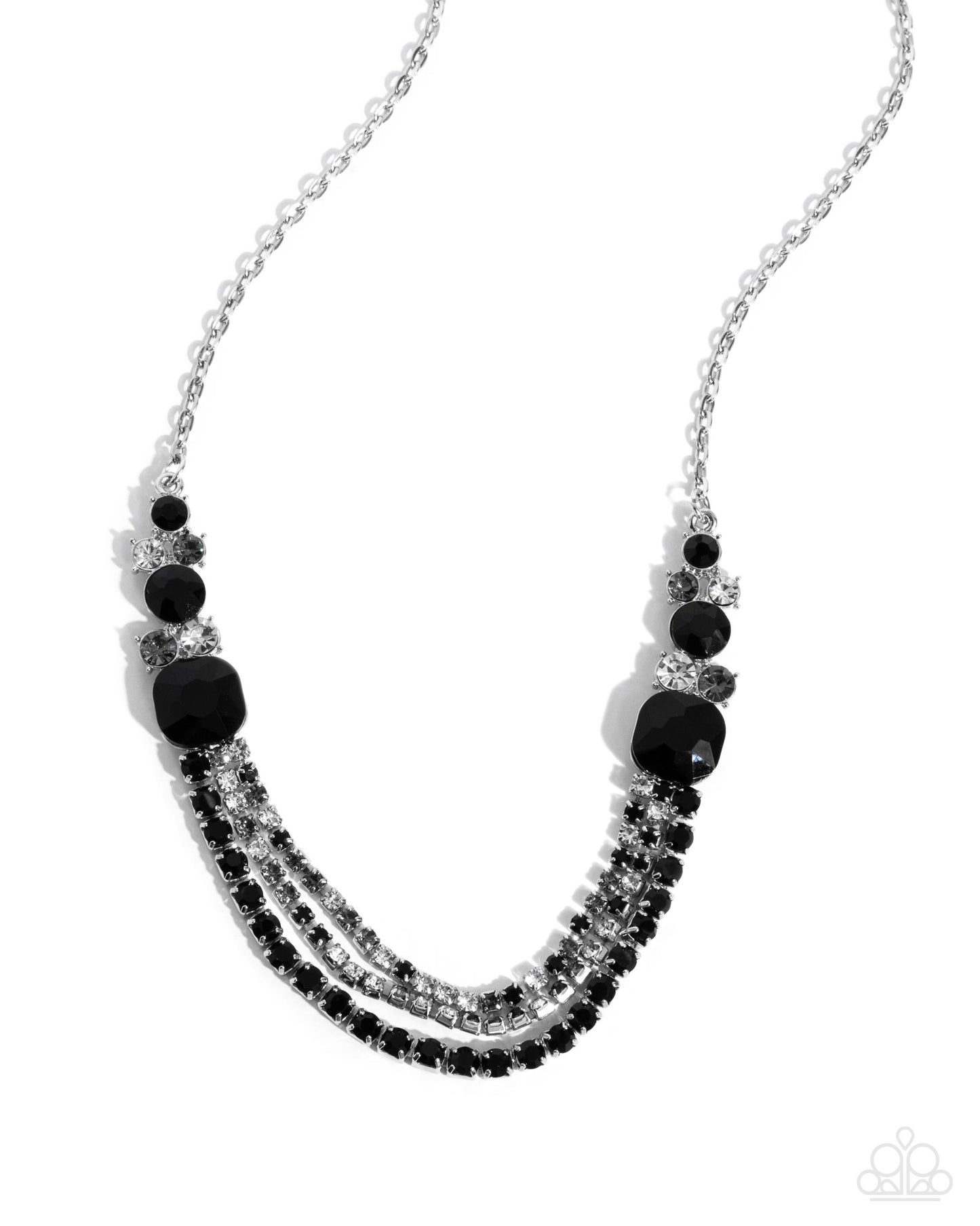 Relaxed Refinement - Black, Smoky & White Rhinestone Layered Necklace Paparazzi