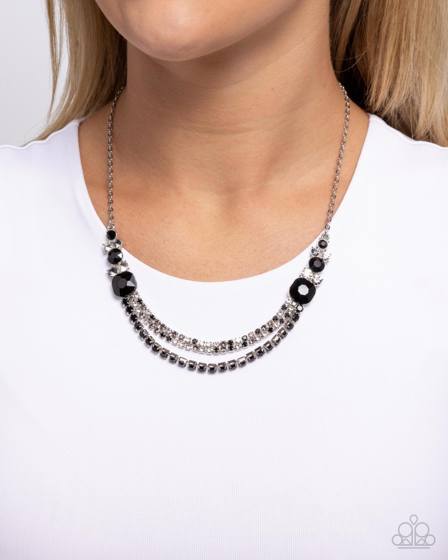 Relaxed Refinement - Black, Smoky & White Rhinestone Layered Necklace Paparazzi