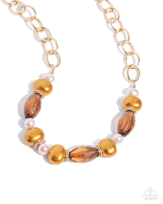 Paparazzi Pearly Patron - Brown Buckthorn Pearl, Pink Pearl, Gold Necklace