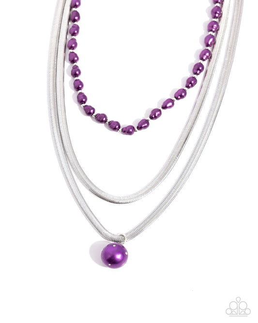 Flourishing Finale - Purple Baroque Plum Pearl Silver Layered Necklace Paparazzi N2645