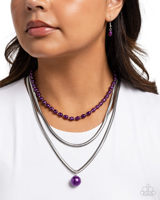 Flourishing Finale - Purple Baroque Plum Pearl Silver Layered Necklace Paparazzi N2645