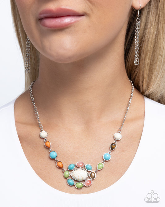 Enigmatic Ease - Multi Color Turquoise, Tiger's Eye, White, Leek Green, Pink, Orange Stone Santa Fe Style Necklace Paparazzi N2463