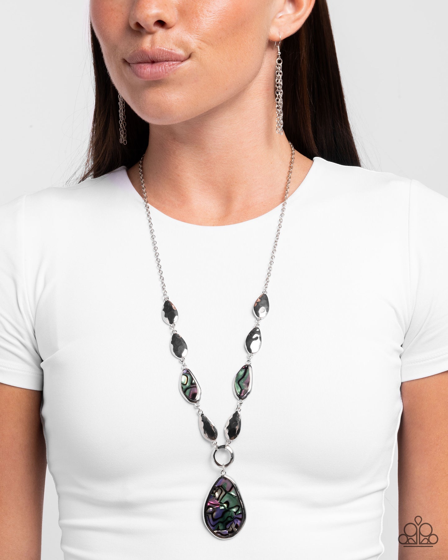 Paparazzi Abstract Abalone - Multicolored Faux Abalone Shell Silver Necklace N3768