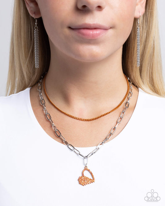 Love Comes and Goes... - Orange Vibrant Chain & Orange Iridescent Heart Rhinestone Necklace Paparazzi